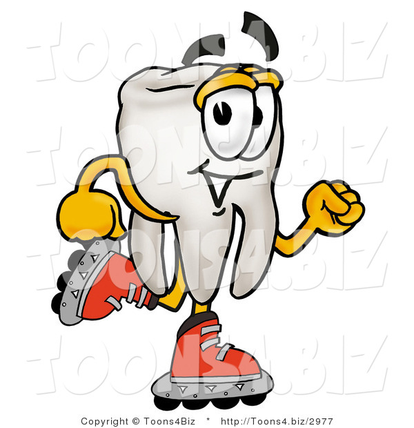 Illustration of a Cartoon Tooth Mascot Roller Blading on Inline Skates