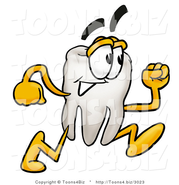 Illustration of a Cartoon Tooth Mascot Running