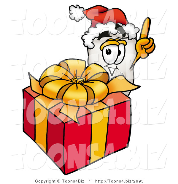 Illustration of a Cartoon Tooth Mascot Standing by a Christmas Present