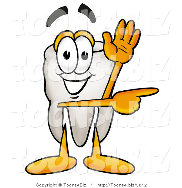 Illustration of a Cartoon Tooth Mascot Waving and Pointing