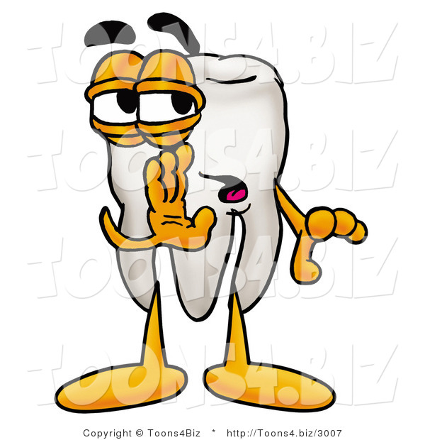 Illustration of a Cartoon Tooth Mascot Whispering and Gossiping