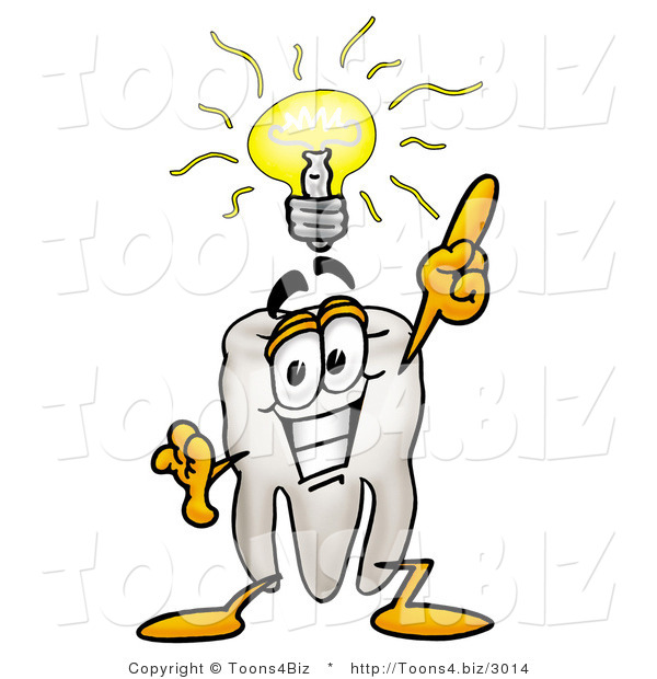 Illustration of a Cartoon Tooth Mascot with a Bright Idea