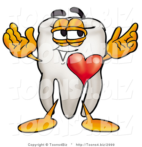 Illustration of a Cartoon Tooth Mascot with His Heart Beating out of His Chest