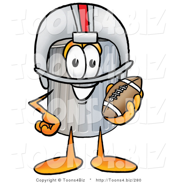 Illustration of a Cartoon Trash Can Mascot in a Helmet, Holding a Football