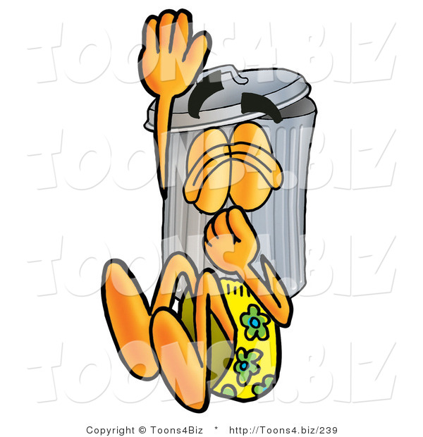 Illustration of a Cartoon Trash Can Mascot Plugging His Nose While Jumping into Water