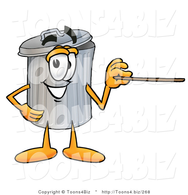 Illustration of a Cartoon Trash Can Mascot Pointing at the Viewer