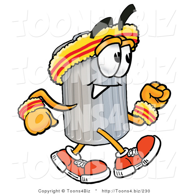 Illustration of a Cartoon Trash Can Mascot Speed Walking or Jogging