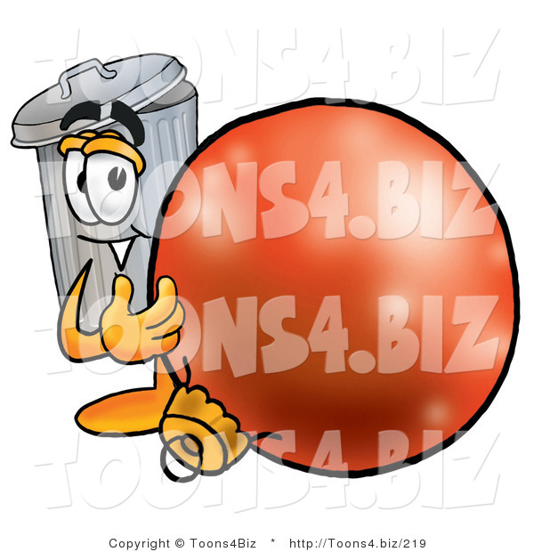 Illustration of a Cartoon Trash Can Mascot Standing with a Christmas Bauble
