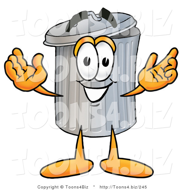 Illustration of a Cartoon Trash Can Mascot with Welcoming Open Arms