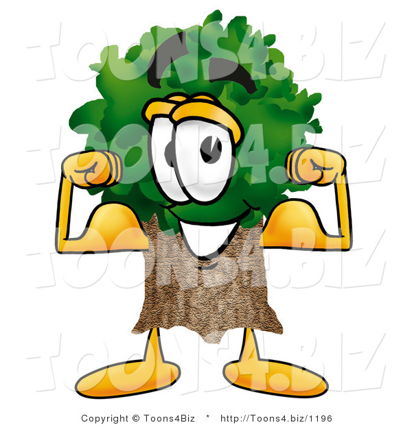 Illustration of a Cartoon Tree Mascot Flexing His Arm Muscles