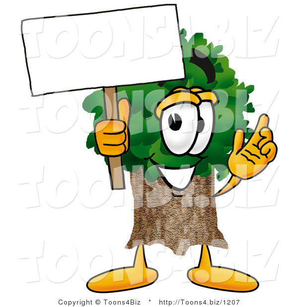 Illustration of a Cartoon Tree Mascot Holding a Blank Sign