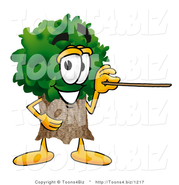 Illustration of a Cartoon Tree Mascot Holding a Pointer Stick