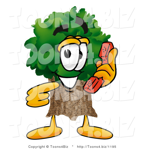 Illustration of a Cartoon Tree Mascot Holding a Telephone