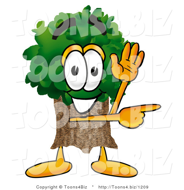 Illustration of a Cartoon Tree Mascot Waving and Pointing