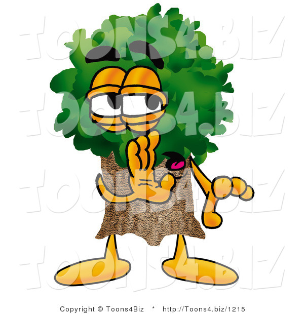 Illustration of a Cartoon Tree Mascot Whispering and Gossiping
