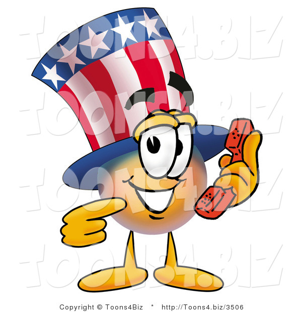 Illustration of a Cartoon Uncle Sam Mascot Holding a Telephone