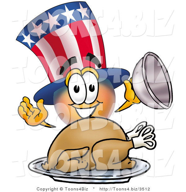 Illustration of a Cartoon Uncle Sam Mascot Serving a Thanksgiving Turkey on a Platter