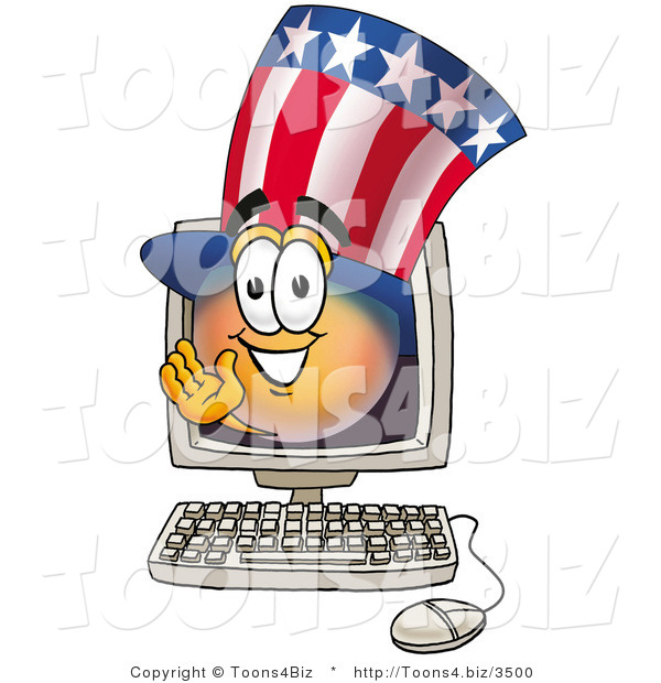 Illustration of a Cartoon Uncle Sam Mascot Waving from Inside a Computer Screen