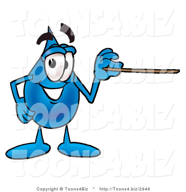 Illustration of a Cartoon Water Drop Mascot Holding a Pointer Stick