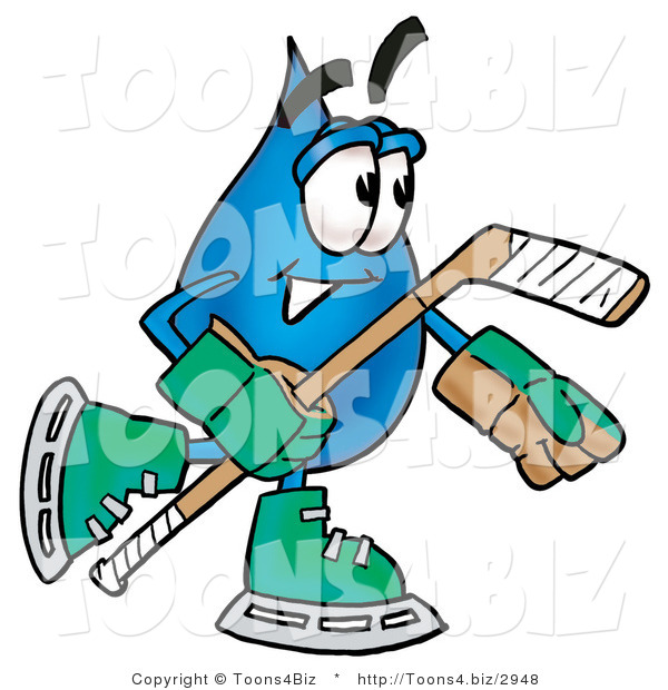 Illustration of a Cartoon Water Drop Mascot Playing Ice Hockey