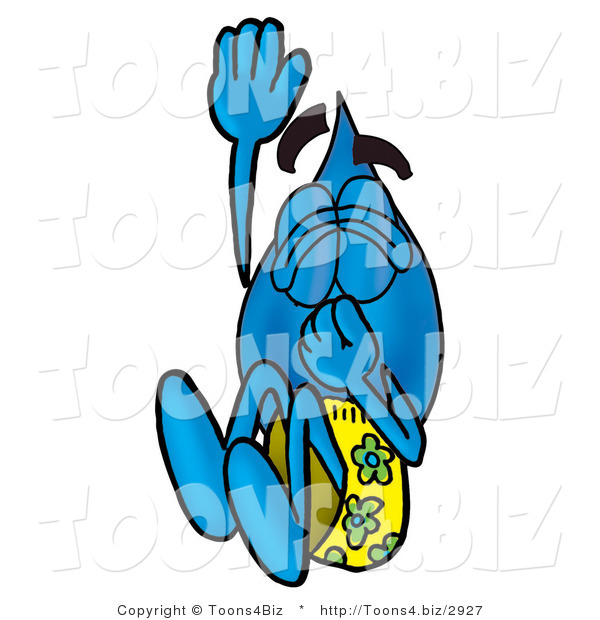 Illustration of a Cartoon Water Drop Mascot Plugging His Nose While Jumping into Water