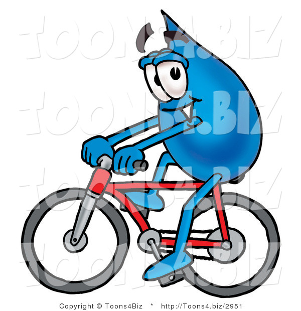 Illustration of a Cartoon Water Drop Mascot Riding a Bicycle