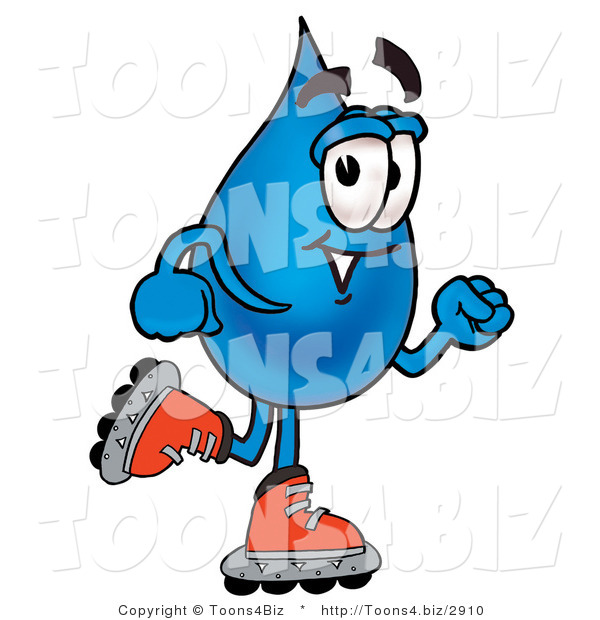 Illustration of a Cartoon Water Drop Mascot Roller Blading on Inline Skates