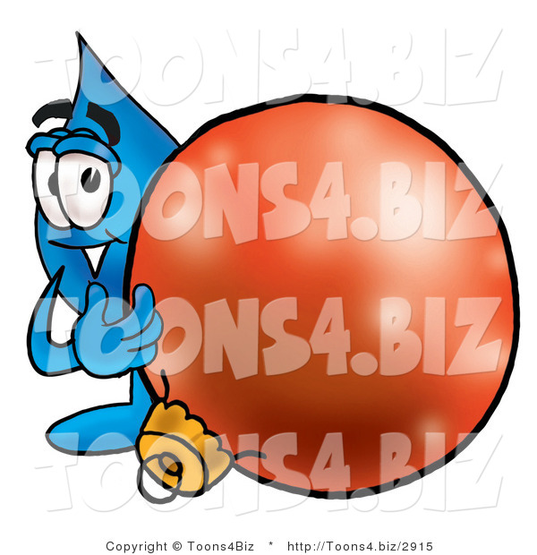 Illustration of a Cartoon Water Drop Mascot Standing with a Christmas Bauble