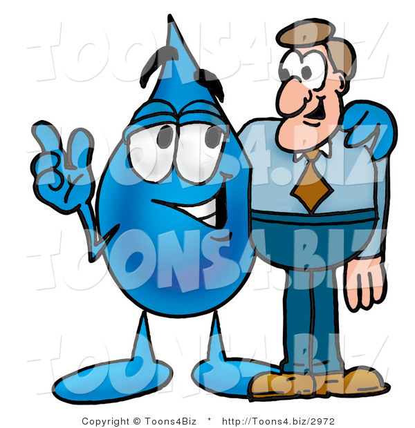 Illustration of a Cartoon Water Drop Mascot Talking to a Business Man