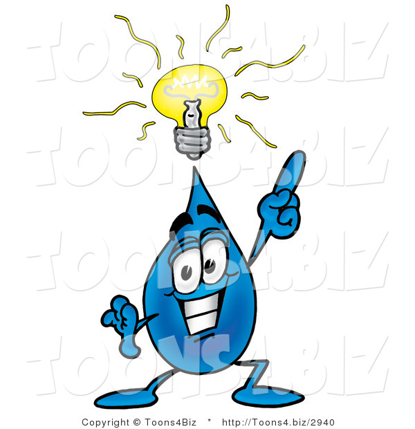 Illustration of a Cartoon Water Drop Mascot with a Bright Idea