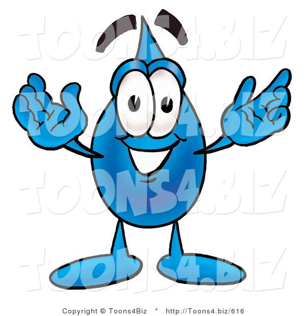 Illustration of a Cartoon Water Drop Mascot with Welcoming Open Arms