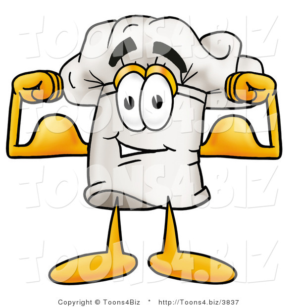 Illustration of a Chef Hat Mascot Flexing His Arm Muscles