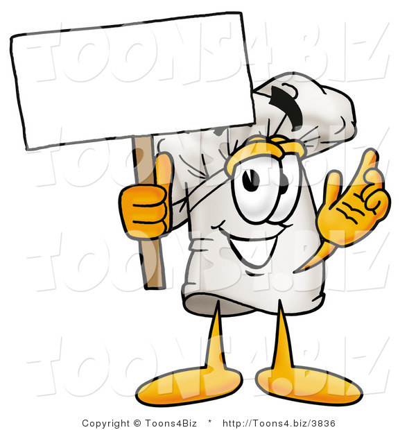 Illustration of a Chef Hat Mascot Holding a Blank Sign