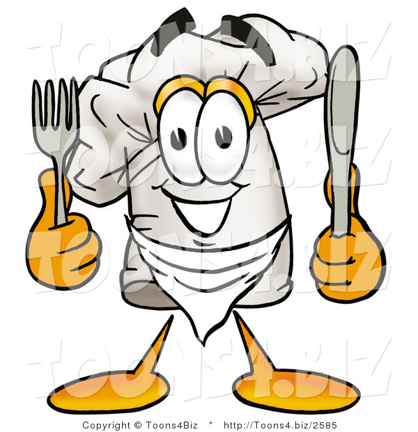 Illustration of a Chef Hat Mascot Holding a Knife and Fork