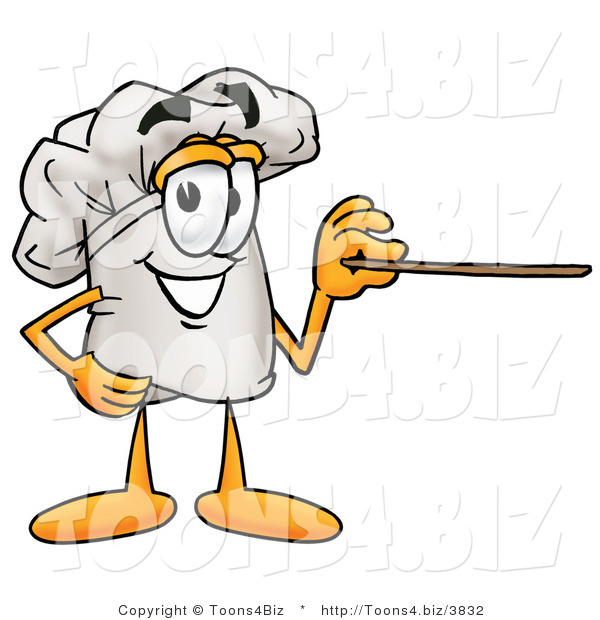 Illustration of a Chef Hat Mascot Holding a Pointer Stick