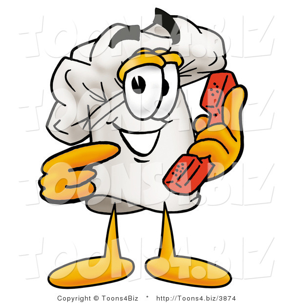 Illustration of a Chef Hat Mascot Holding a Telephone