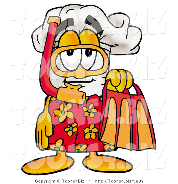 Illustration of a Chef Hat Mascot in Orange and Red Snorkel Gear