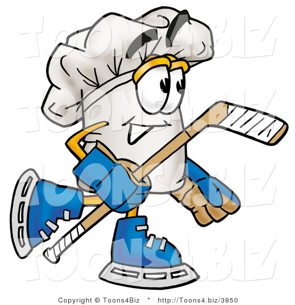Illustration of a Chef Hat Mascot Playing Ice Hockey
