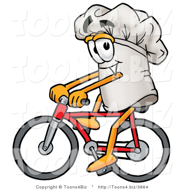 Illustration of a Chef Hat Mascot Riding a Bicycle