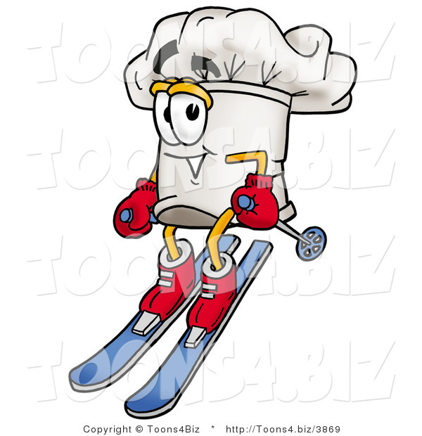 Illustration of a Chef Hat Mascot Skiing Downhill