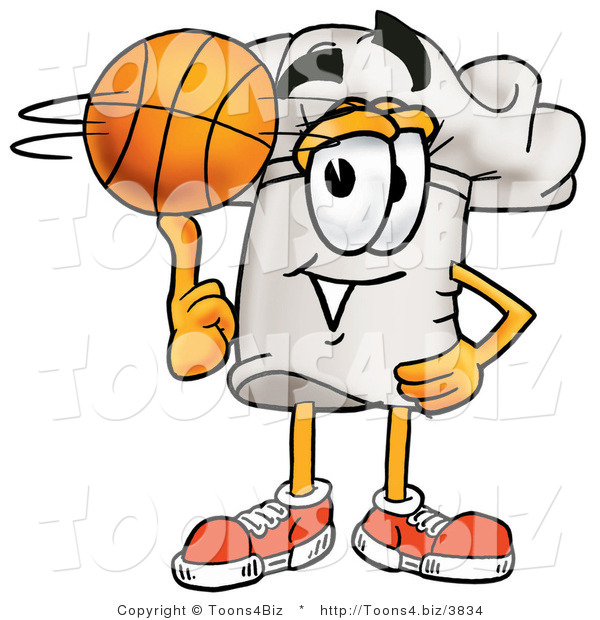 Illustration of a Chef Hat Mascot Spinning a Basketball on His Finger