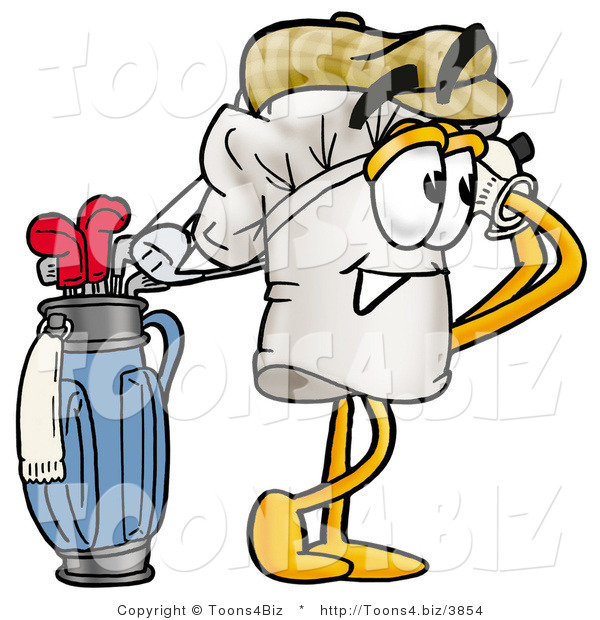 Illustration of a Chef Hat Mascot Swinging His Golf Club While Golfing
