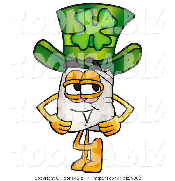 Illustration of a Chef Hat Mascot Wearing a Saint Patricks Day Hat with a Clover on It
