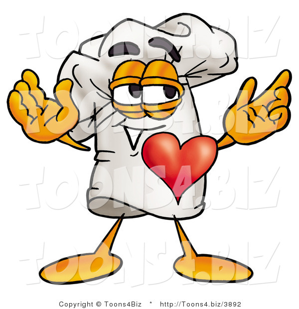 Illustration of a Chef Hat Mascot with His Heart Beating out of His Chest