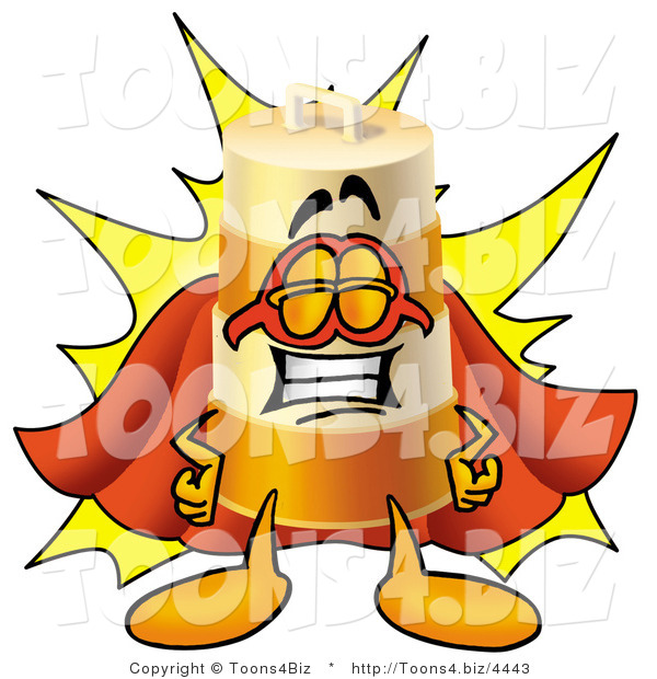 Illustration of a Construction Safety Barrel Mascot Dressed As a Super Hero
