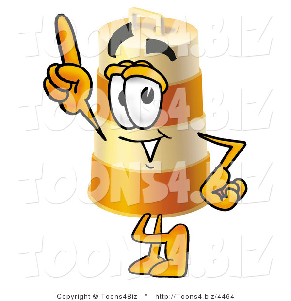 Illustration of a Construction Safety Barrel Mascot Pointing Upwards