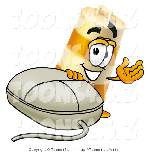 Illustration of a Construction Safety Barrel Mascot with a Computer Mouse