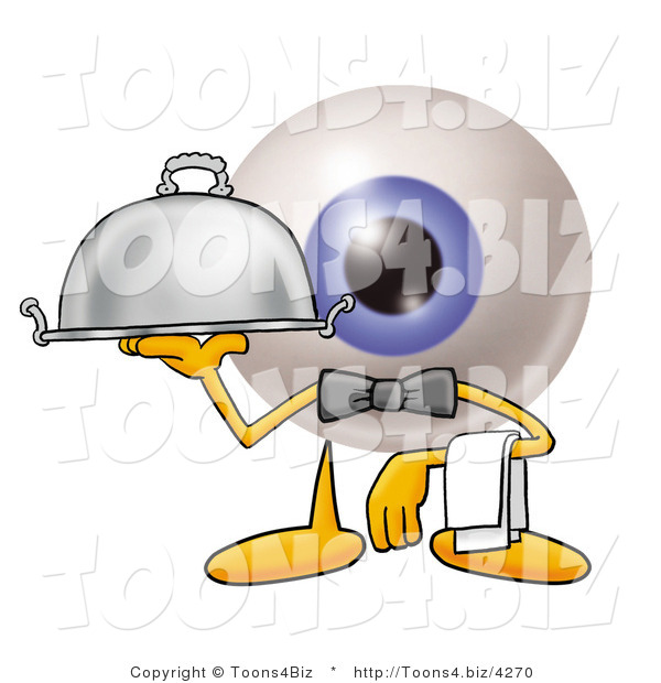 Illustration of a Eyeball Mascot Dressed As a Waiter and Holding a Serving Platter