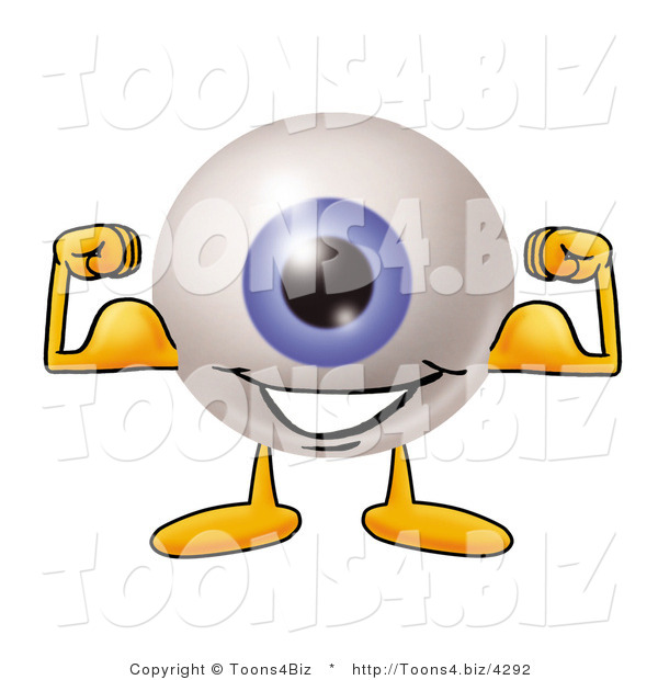 Illustration of a Eyeball Mascot Flexing His Arm Muscles
