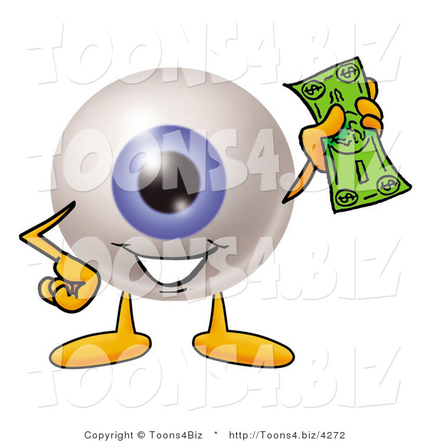 Illustration of a Eyeball Mascot Holding a Dollar Bill